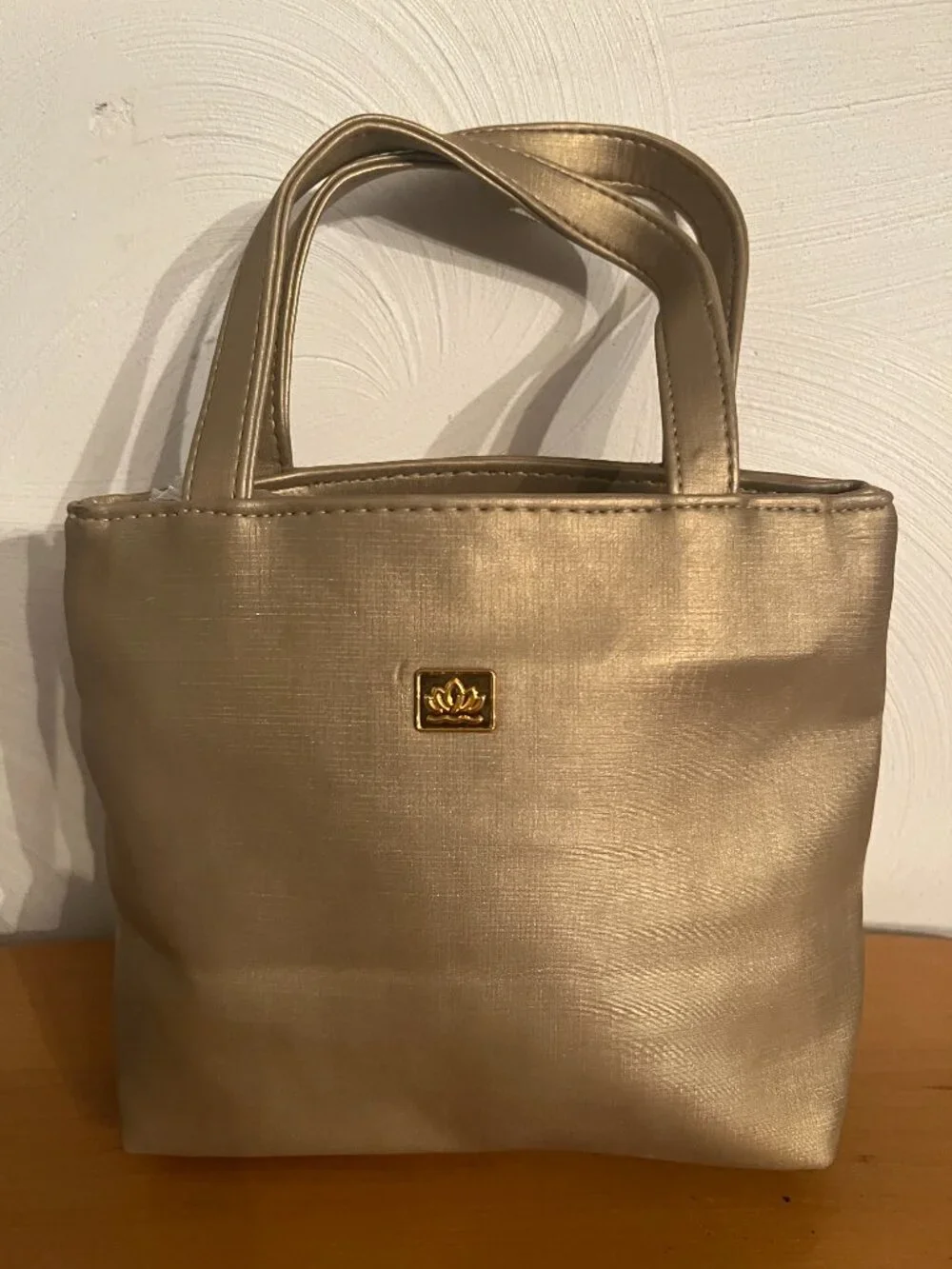 Vintage Mini Tote Makeup Evening Bag Gold 1990s